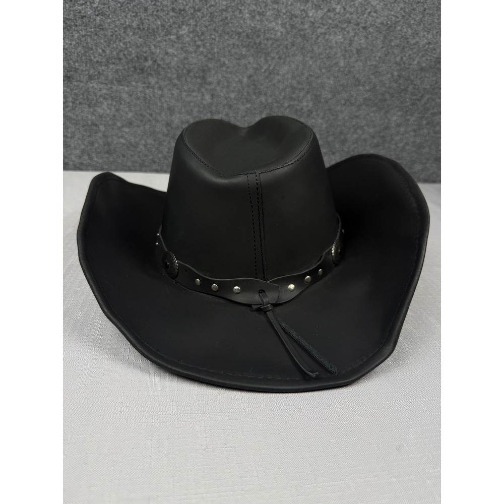 Stetson Rodeo Dr Collection Black Leather Cowboy Hat Studded Concho Large - Picture 2 of 13